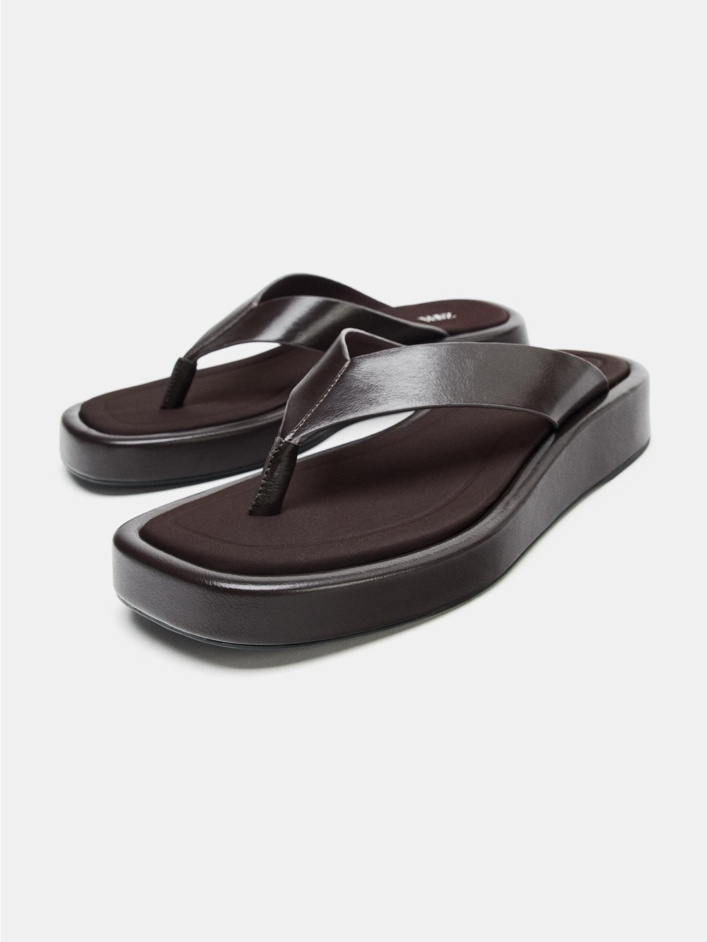 Zara Dark Brown Platform Thong Sandals